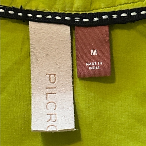 Anthropologie Pilcro Drawstring Poplin Blouse Button Down Chartreuse Size Medium - Picture 6 of 10